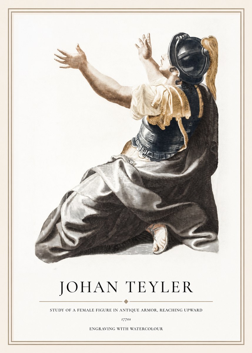 Johan Teyler Study of a Female Figure in Antique Armor, Reaching Upward No1 - Plakát