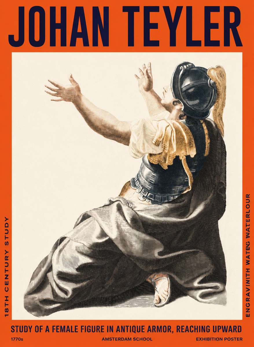 Johan Teyler Study of a Female Figure in Antique Armor, Reaching Upward No2 - Plakát