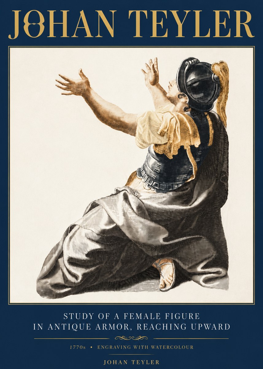 Johan Teyler Study of a Female Figure in Antique Armor, Reaching Upward No6 - Plakát