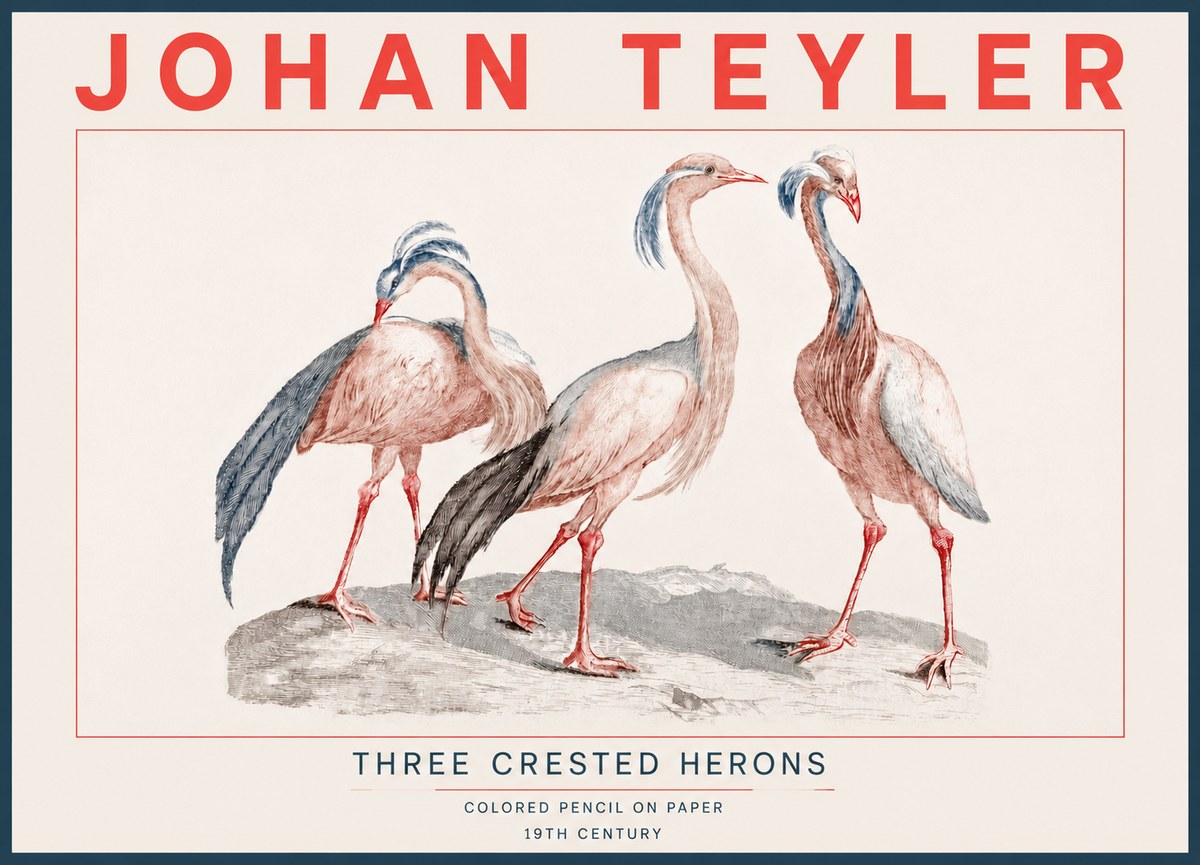 Johan Teyler Three Crested Herons No4 - Plakát