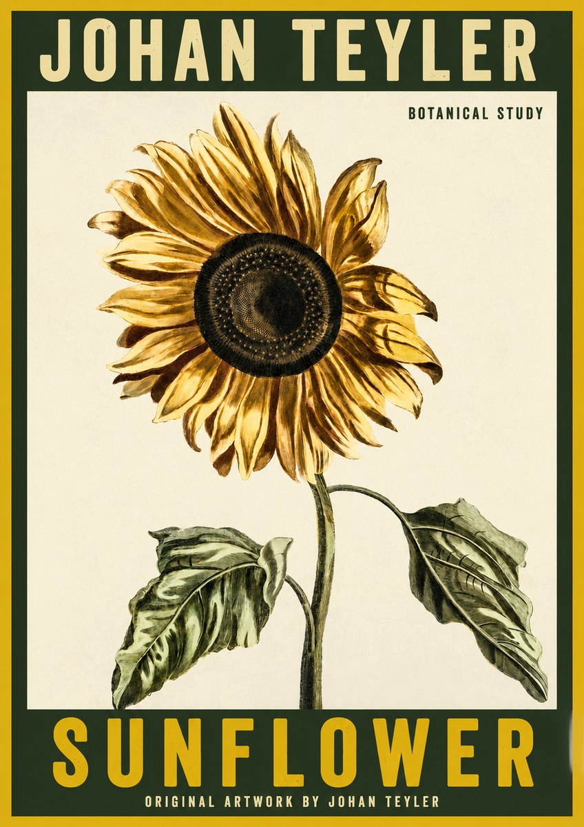Johan Teyler Sunflower - Botanical Study No2 - Plakát