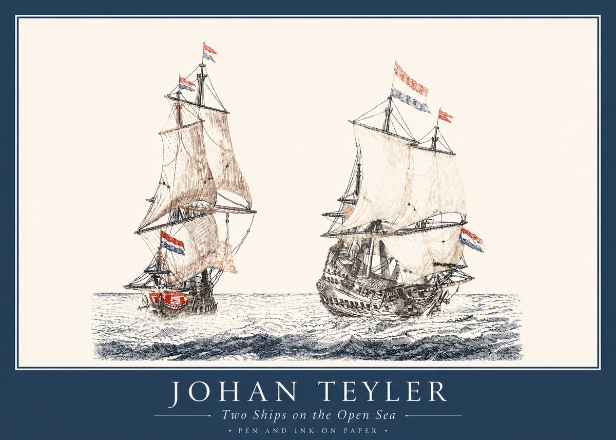 Johan Teyler Two Ships on the Open Sea No1 - Plakát