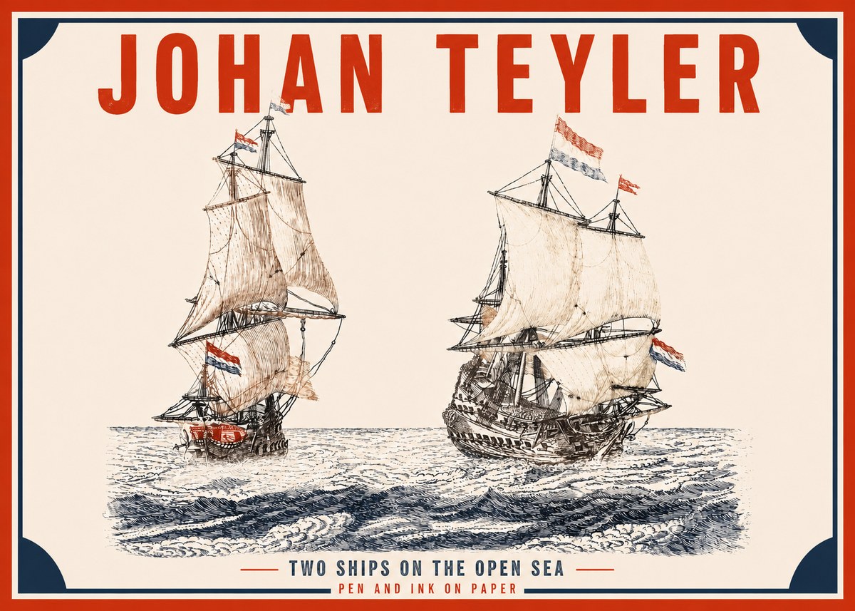 Johan Teyler Two Ships on the Open Sea No2 - Plakát