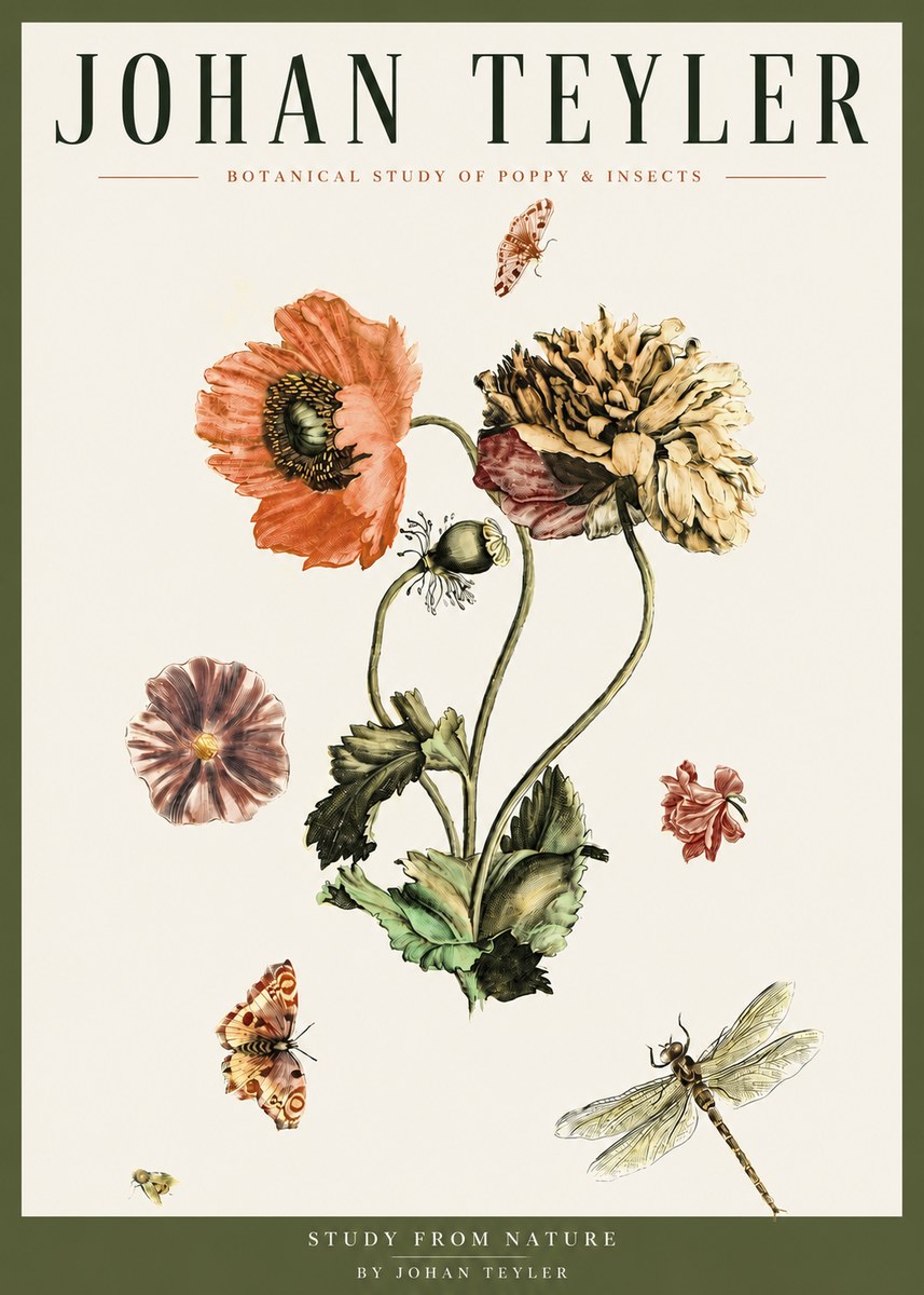 Johan Teyler Botanical Study of Poppy & Insects No3 - Plakát