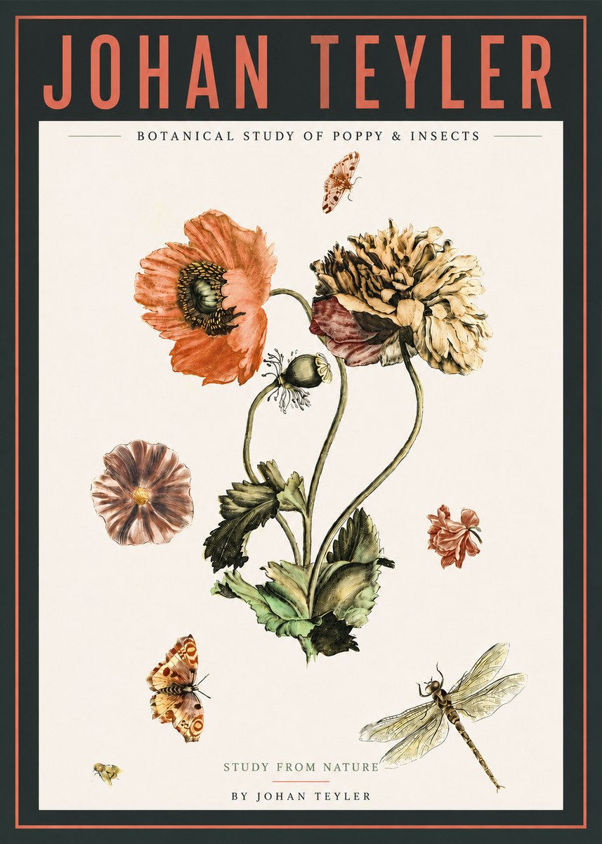 Johan Teyler Botanical Study of Poppy & Insects No4 - Plakát