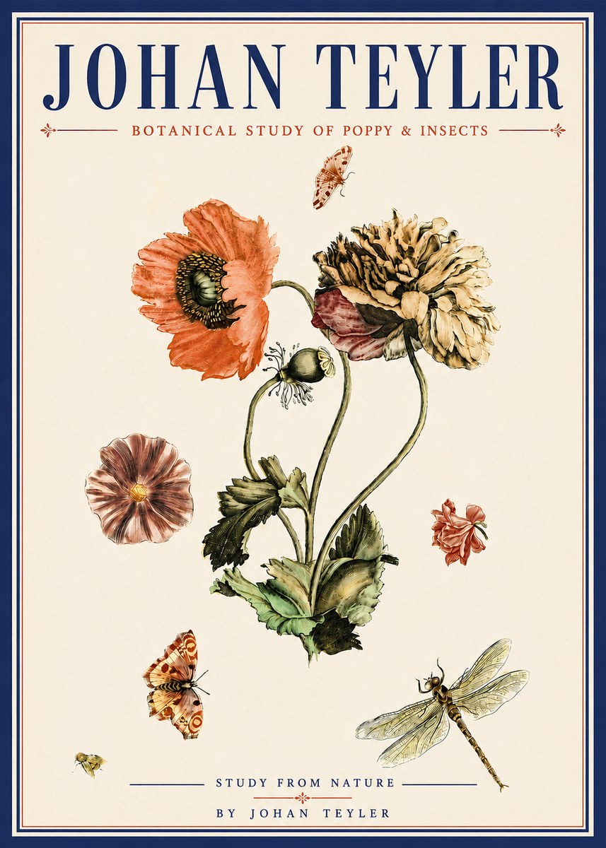 Johan Teyler Botanical Study of Poppy & Insects No6 - Plakát