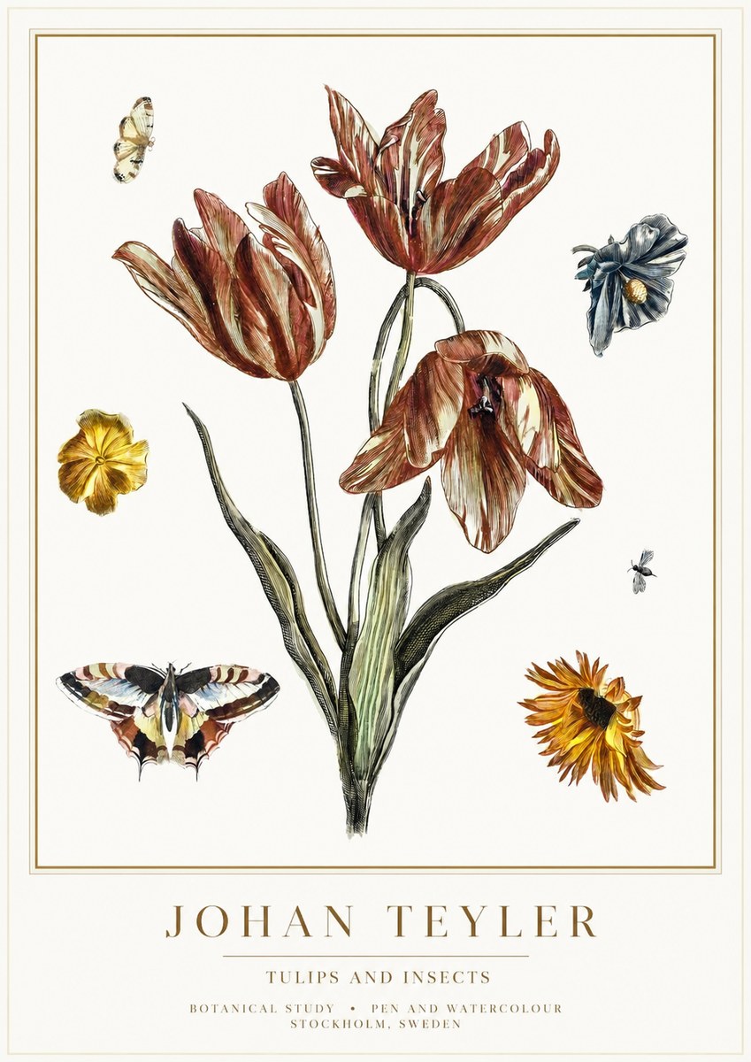 Johan Teyler Tulips and Insects No1 - Plakát