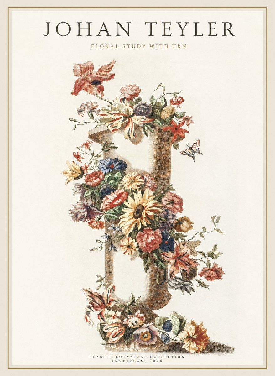 Johan Teyler Floral Study with Urn No1 - Plakát