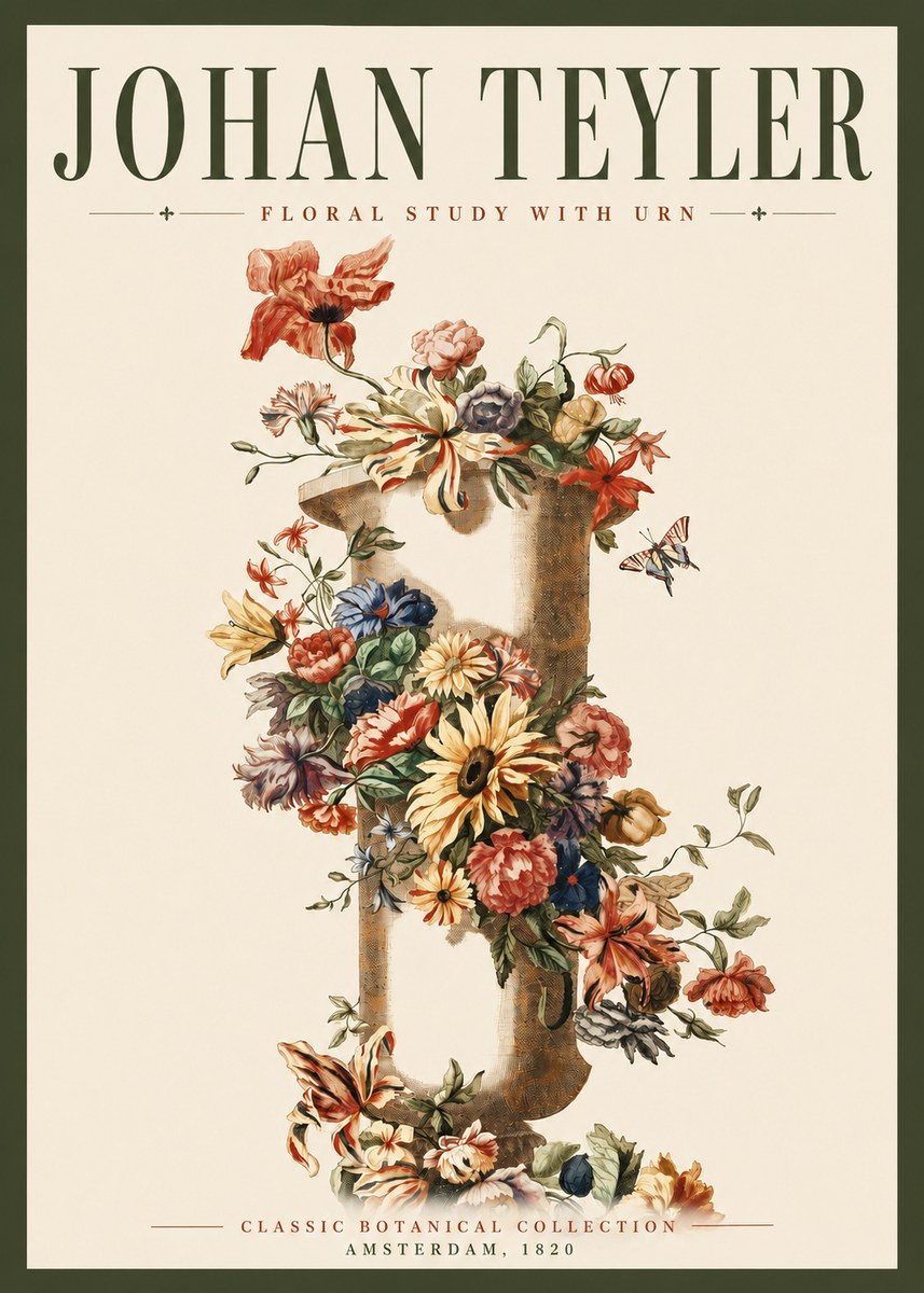 Johan Teyler Floral Study with Urn No3 - Plakát