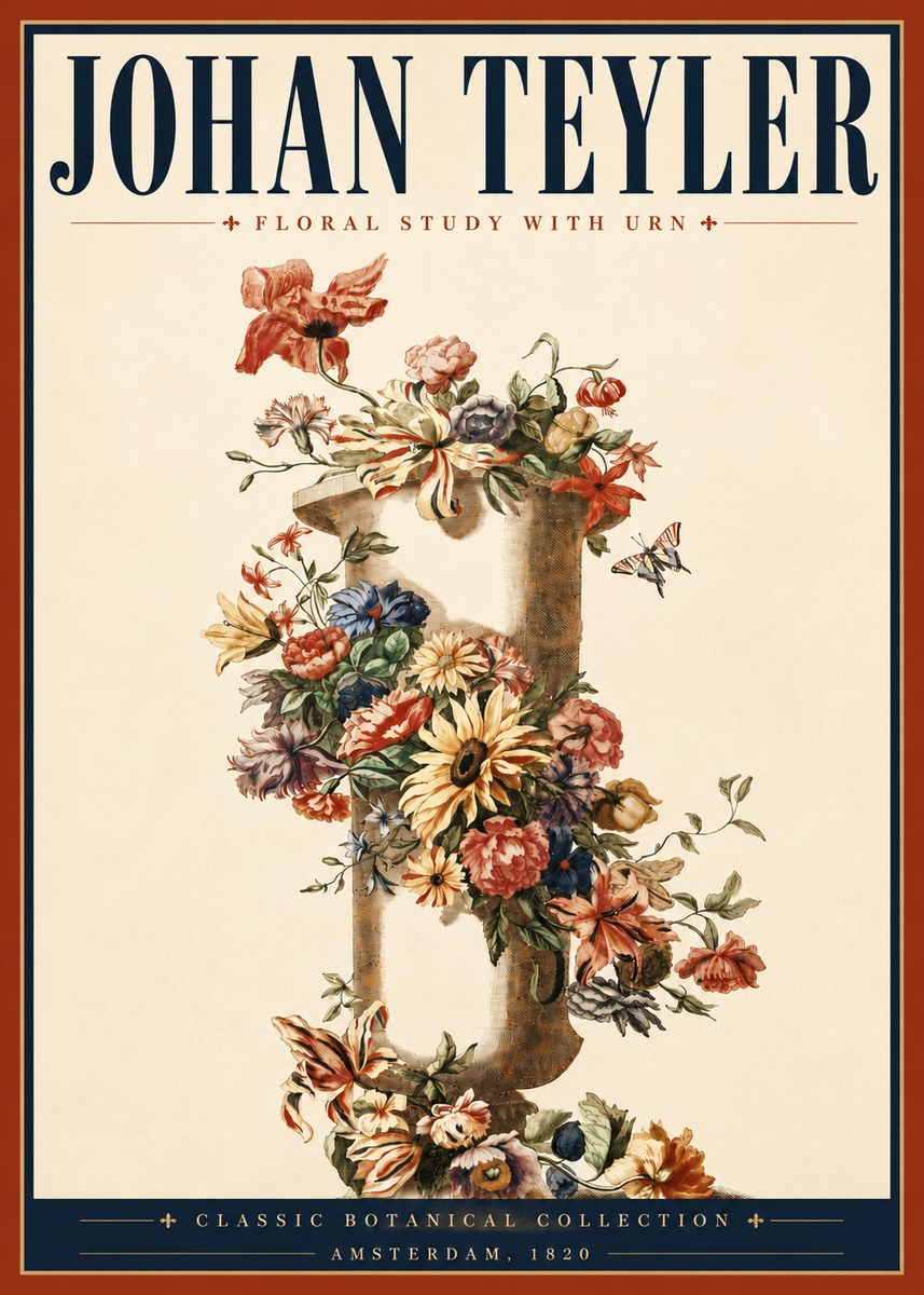 Johan Teyler Floral Study with Urn No4 - Plakát