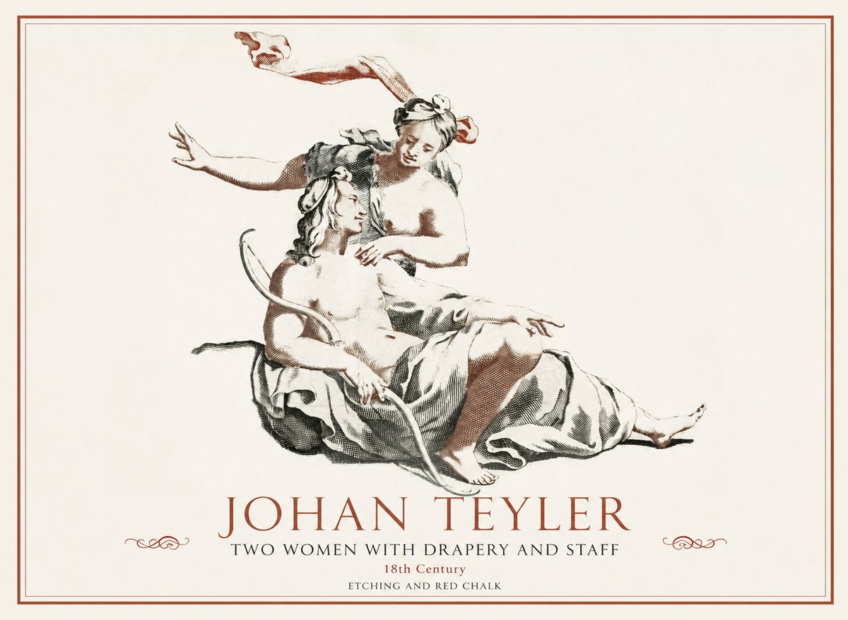 Johan Teyler Two Women with Drapery and Staff No1 - Plakát