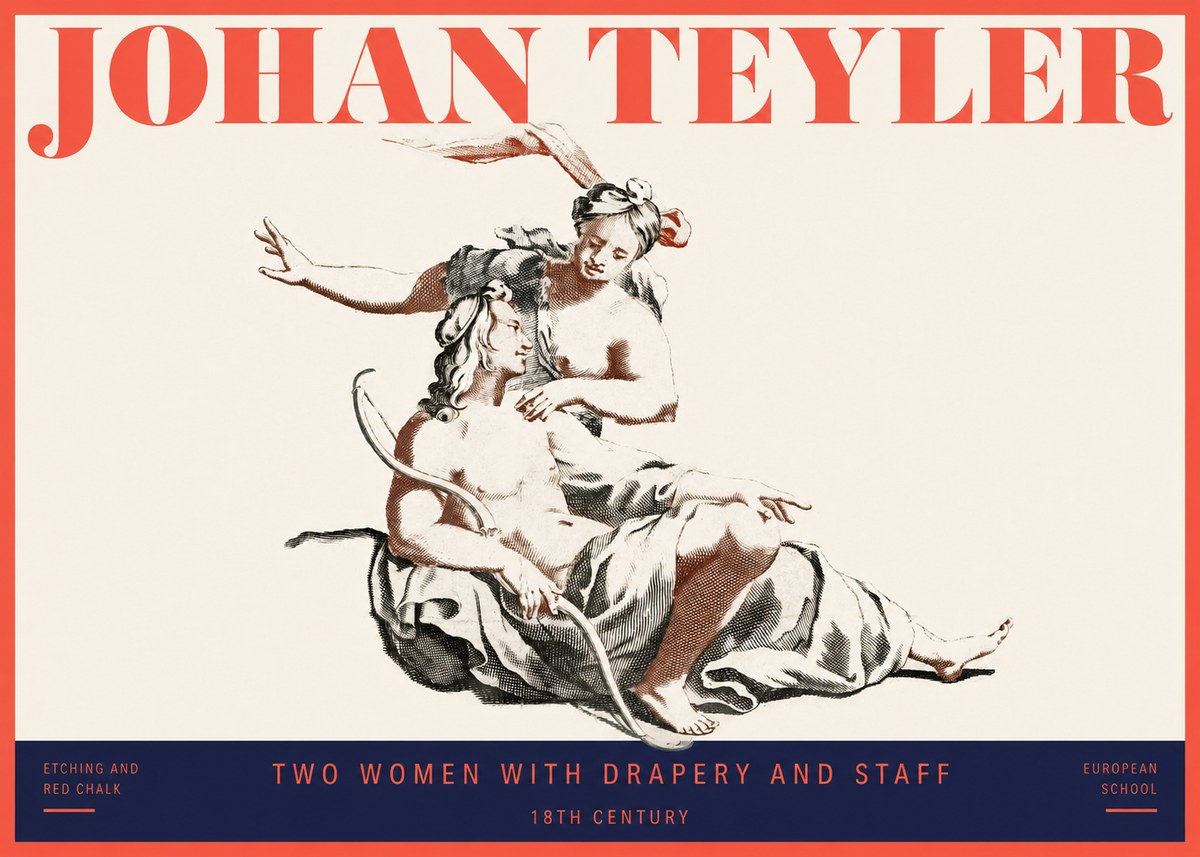 Johan Teyler Two Women with Drapery and Staff No2 - Plakát