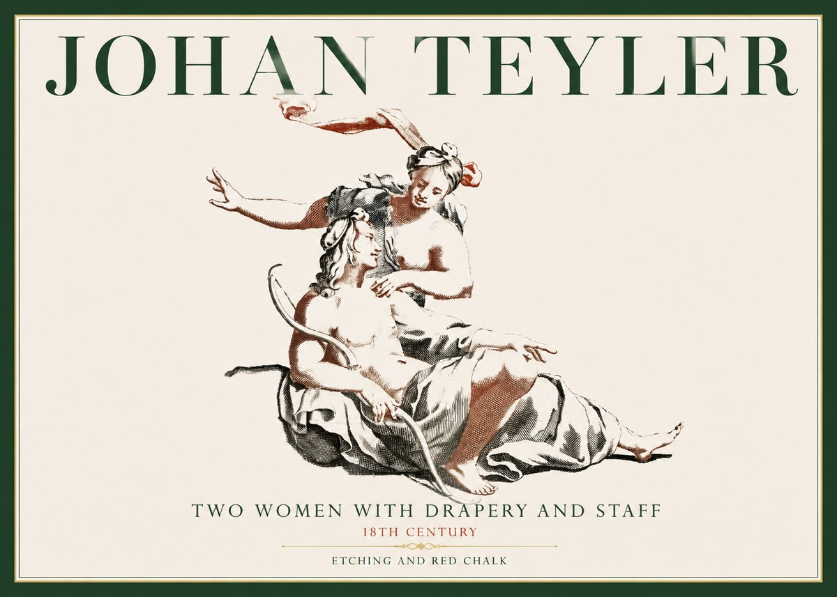 Johan Teyler Two Women with Drapery and Staff No4 - Plakát