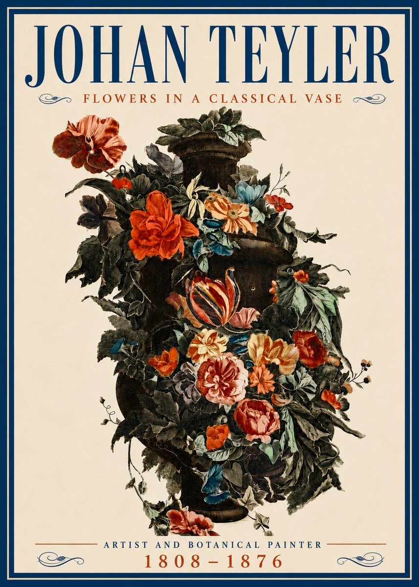 Johan Teyler Flowers in a Classical Vase No6 - Plakát