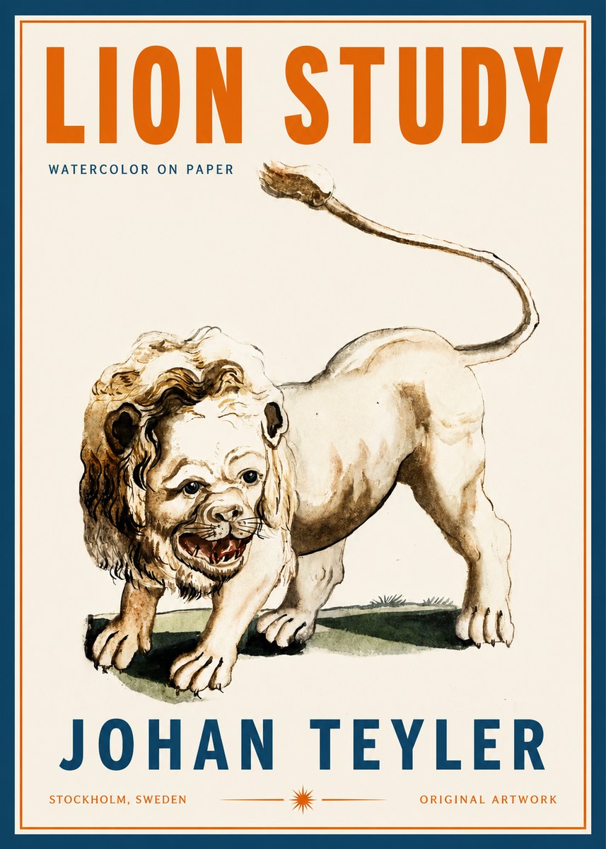 Johan Teyler Lion Study No2 - Plakát
