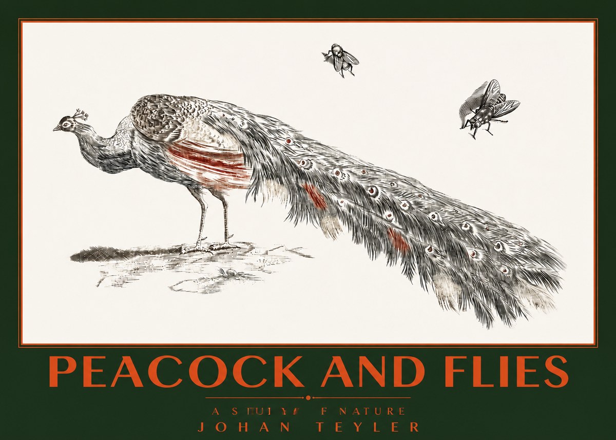 Johan Teyler Peacock and Flies - Animal Study No2 - Plakát