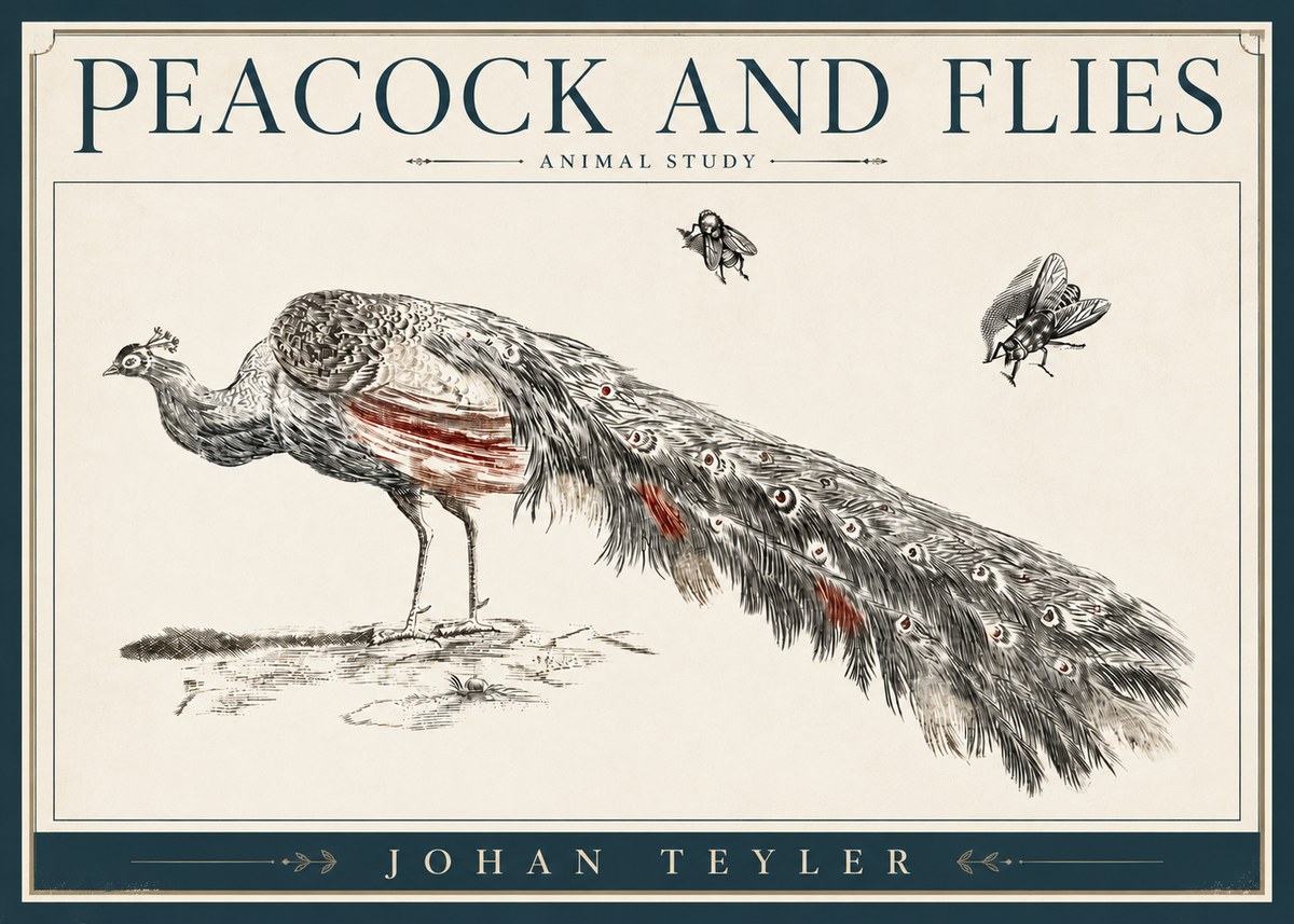 Johan Teyler Peacock and Flies - Animal Study No4 - Plakát