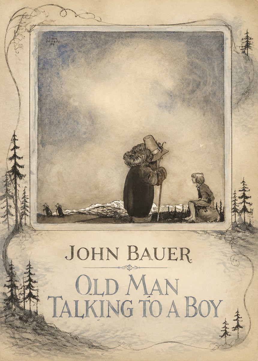 John Bauer Old Man Talking to a Boy No2 - Plakát