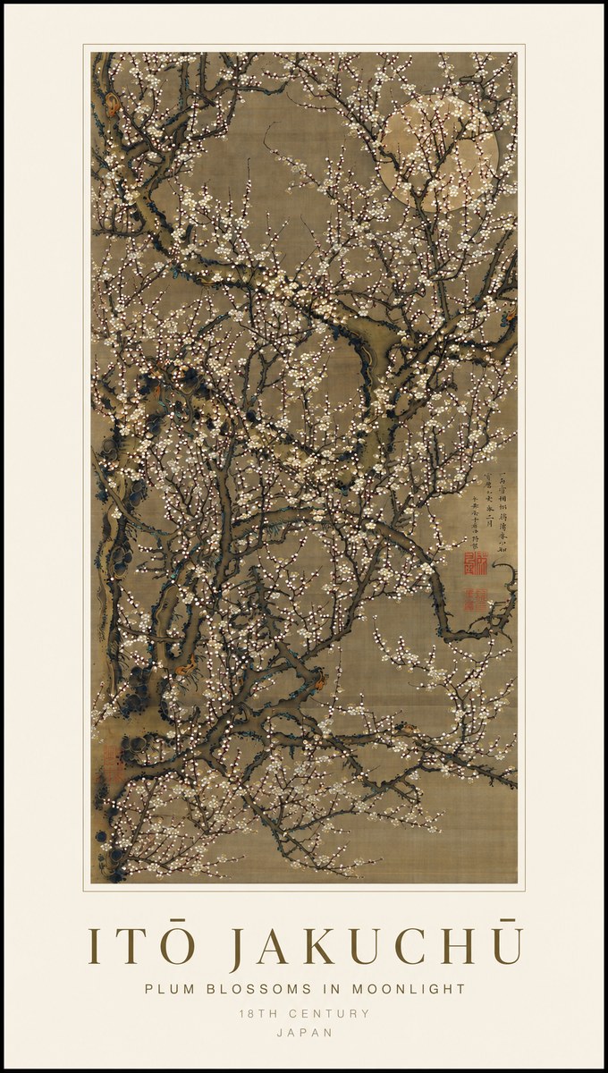 Itō Jakuchū Plum Blossoms in Moonlight No1 - Plakát