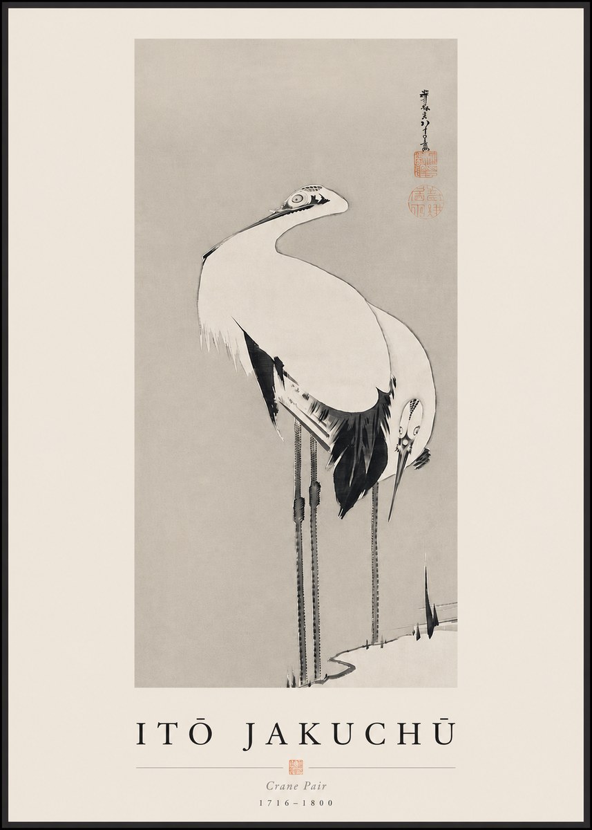 Itō Jakuchū Crane Pair No3 - Plakát