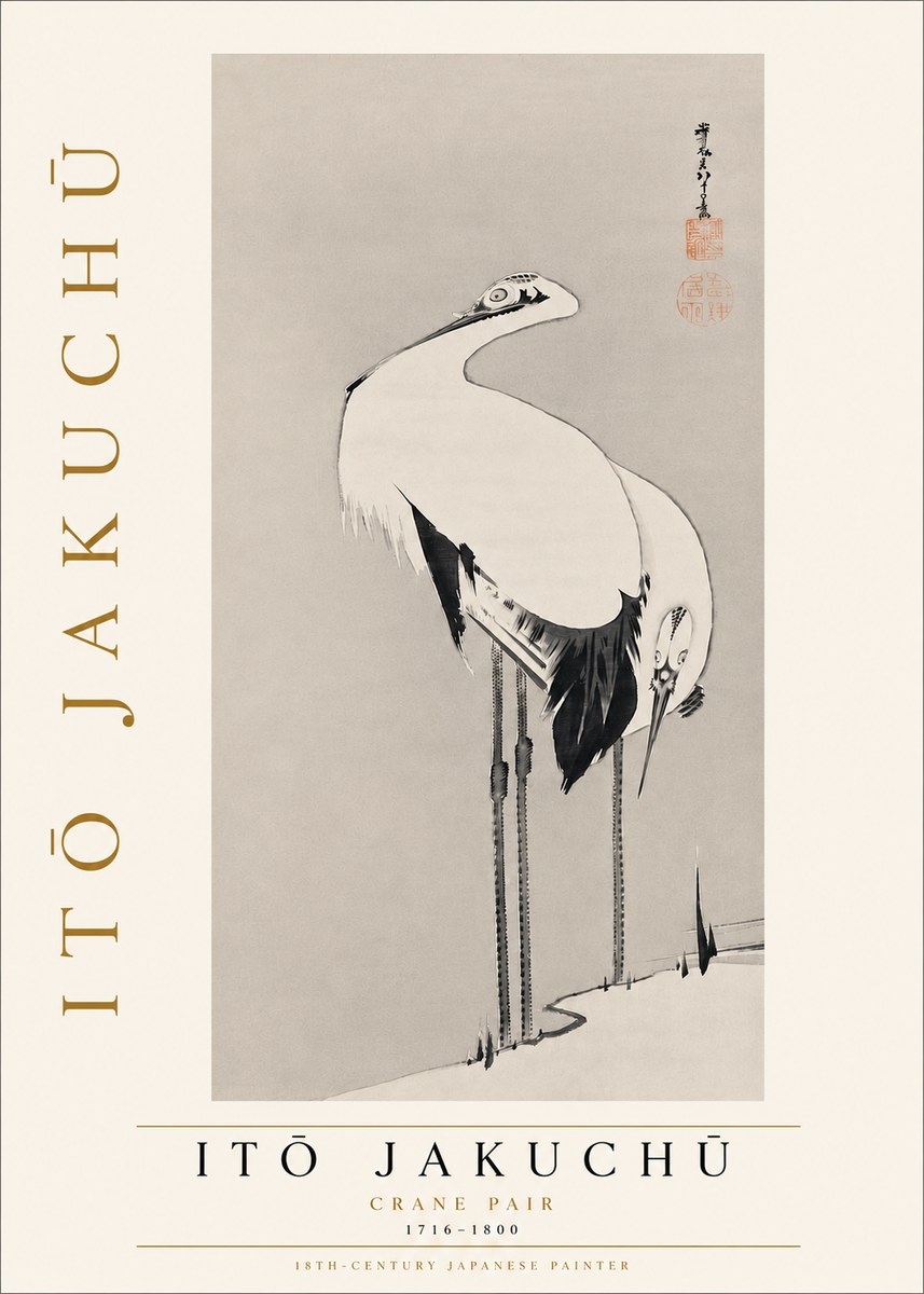Itō Jakuchū Crane Pair No5 - Plakát