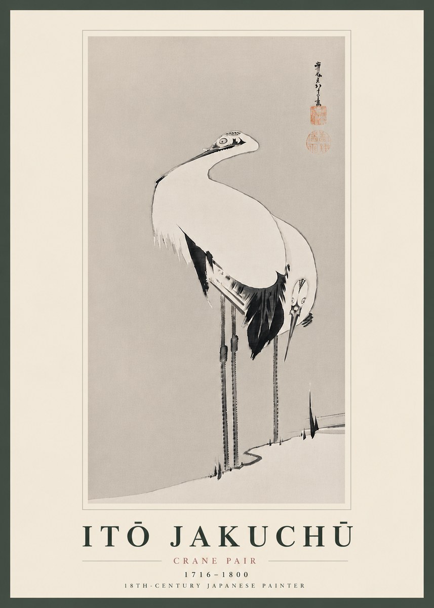 Itō Jakuchū Crane Pair No8 - Plakát