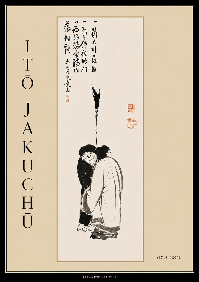 Itō Jakuchū Two Figures Holding a Staff No4 - Plakát