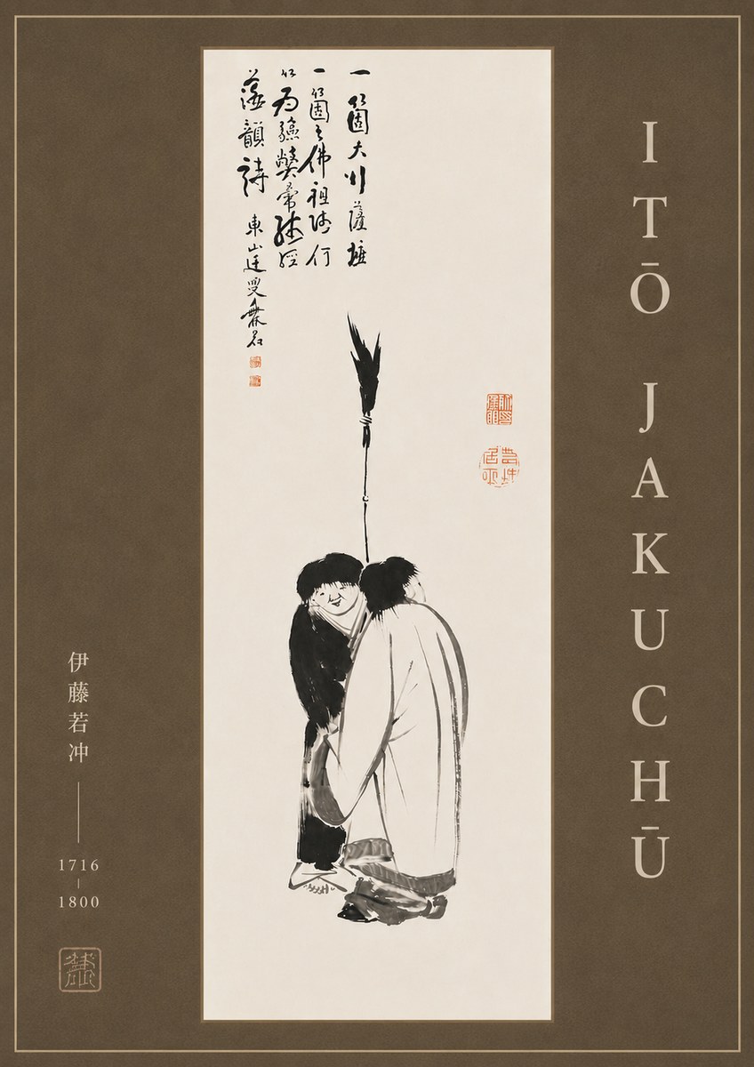 Itō Jakuchū Two Figures Holding a Staff No6 - Plakát