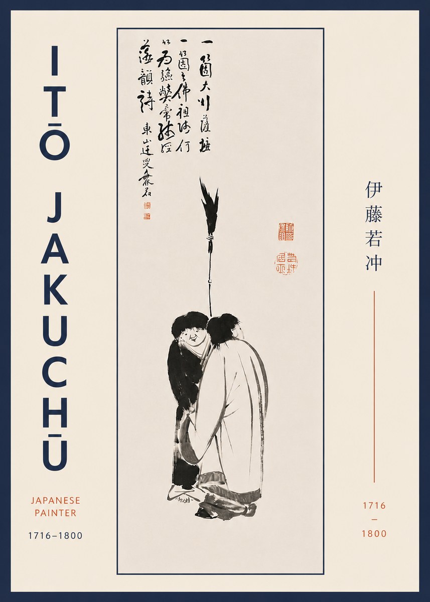 Itō Jakuchū Two Figures Holding a Staff No7 - Plakát