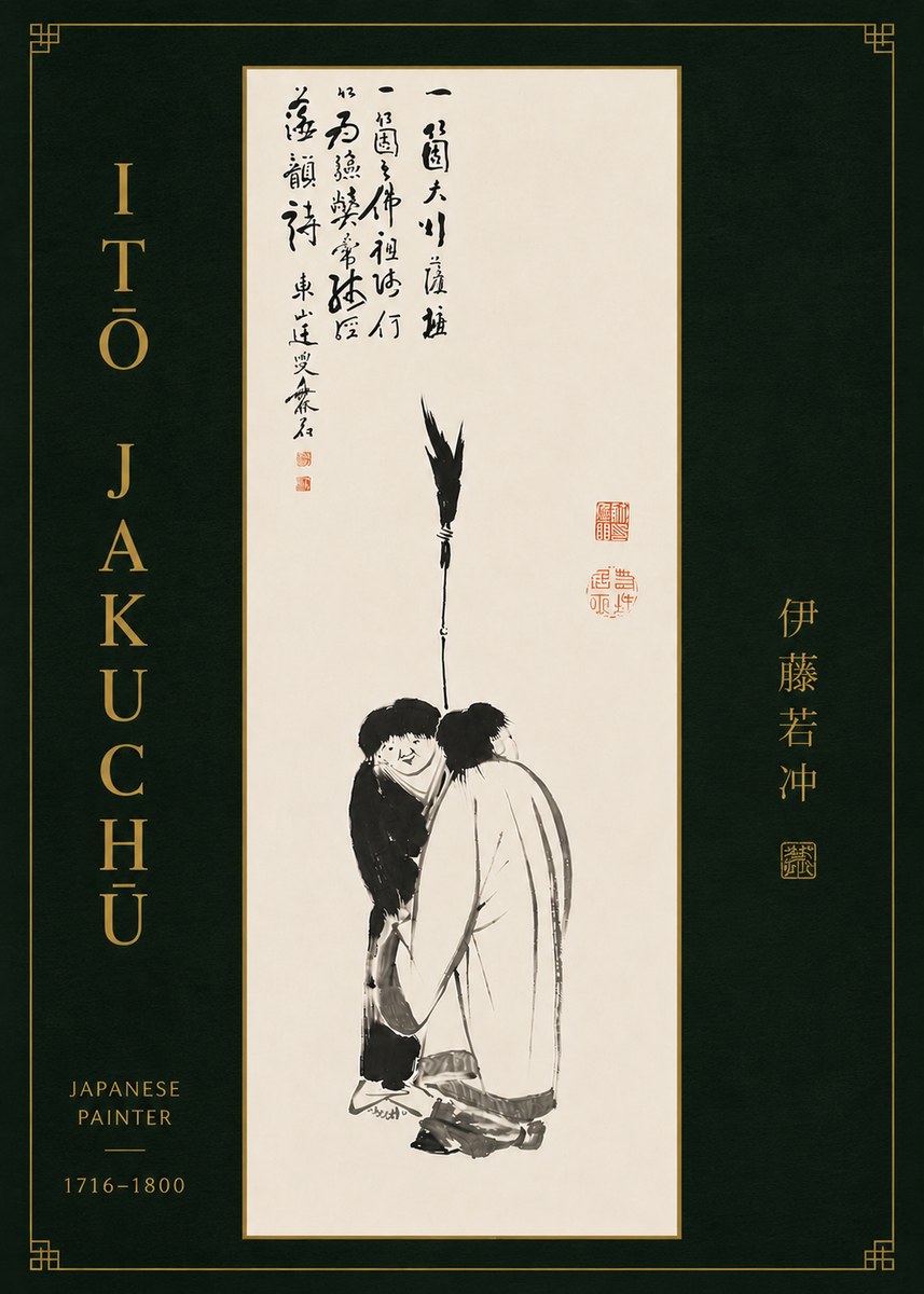 Itō Jakuchū Two Figures Holding a Staff No8 - Plakát