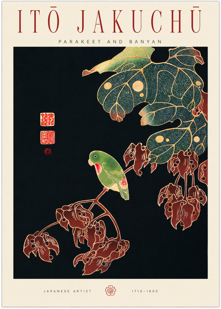 Itō Jakuchū Parakeet and Banyan No1 - Plakát
