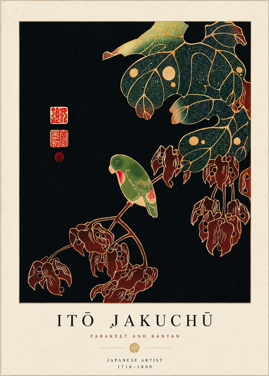 Itō Jakuchū Parakeet and Banyan No5 - Plakát