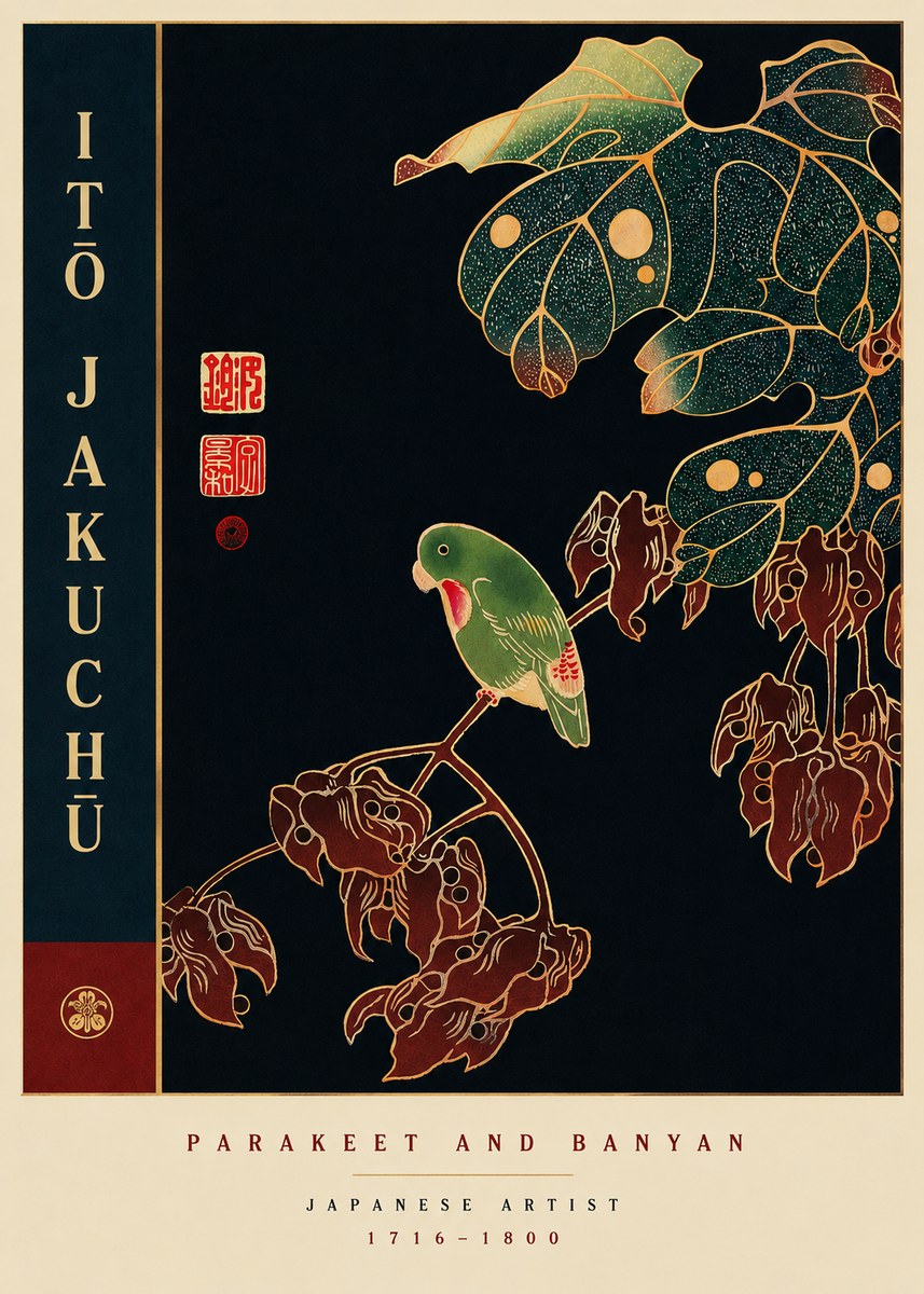 Itō Jakuchū Parakeet and Banyan No6 - Plakát