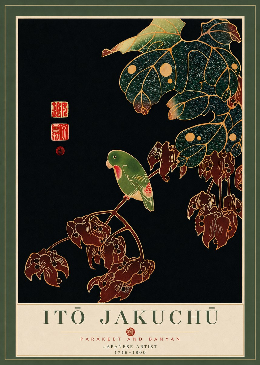 Itō Jakuchū Parakeet and Banyan No7 - Plakát