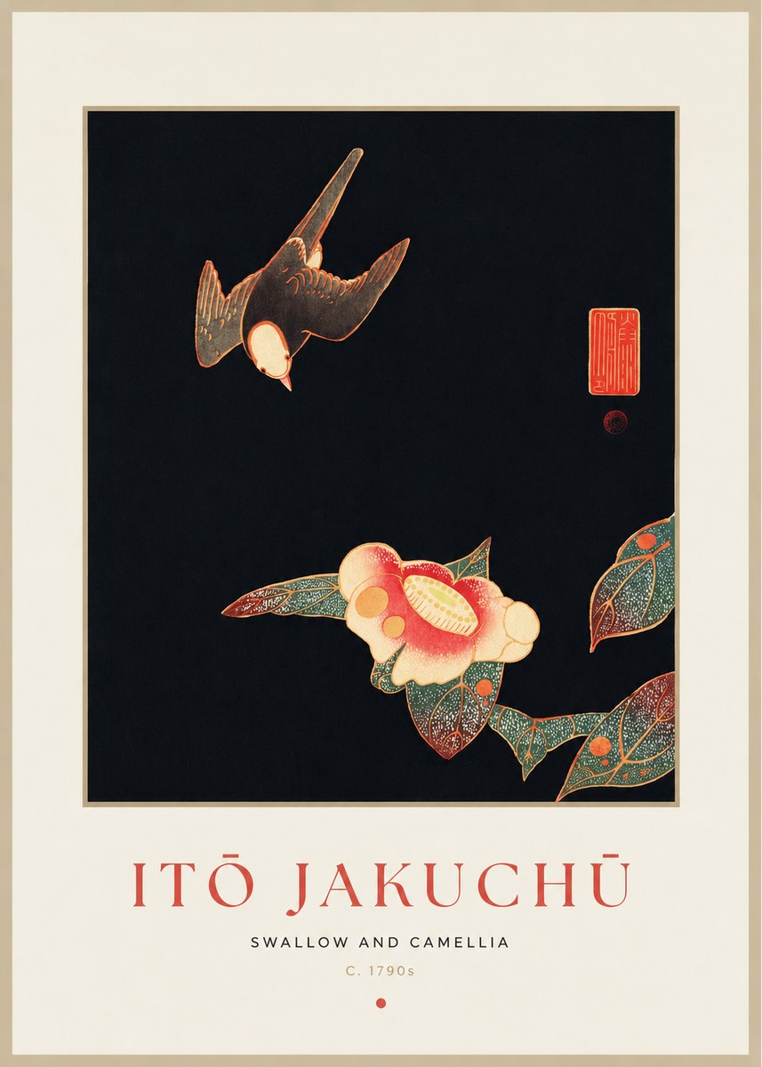 Itō Jakuchū Swallow and Camellia No1 - Plakát