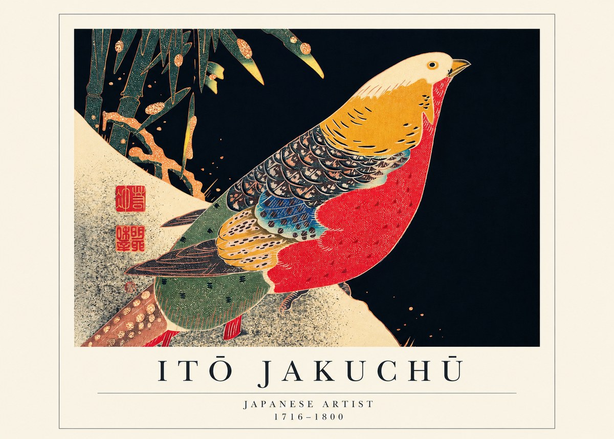 Itō Jakuchū Golden Pheasant and Bamboo No1 - Plakát