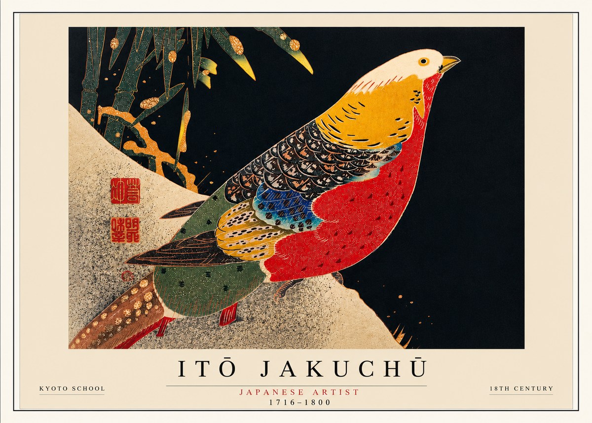 Itō Jakuchū Golden Pheasant and Bamboo No3 - Plakát