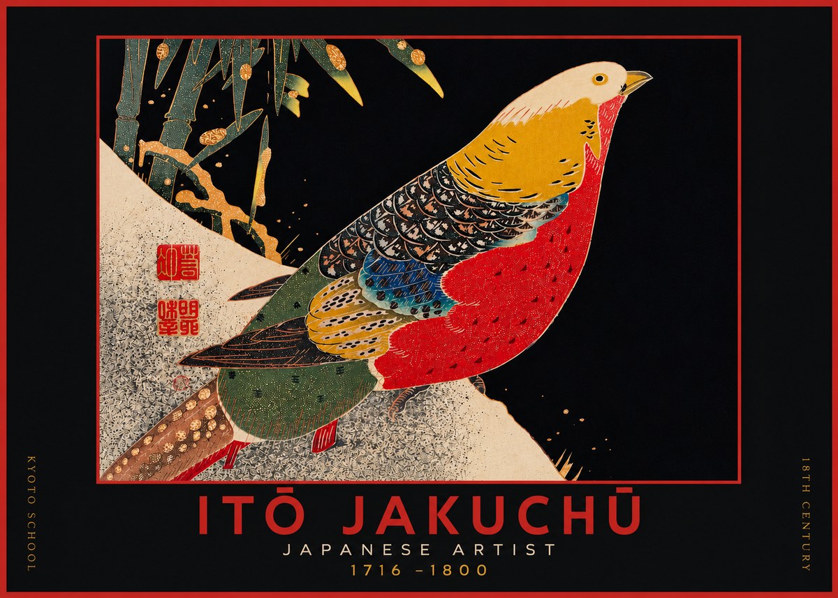 Itō Jakuchū Golden Pheasant and Bamboo No4 - Plakát