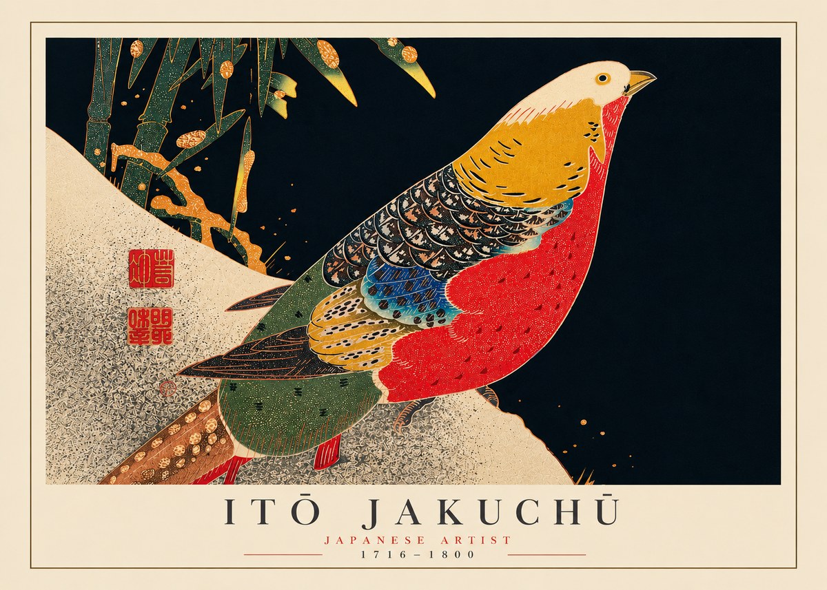 Itō Jakuchū Golden Pheasant and Bamboo No5 - Plakát