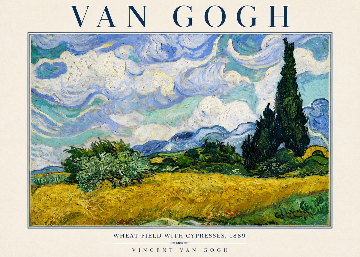 Van Gogh Wheat Field with Cypresses, 1889 No4 - Plakát