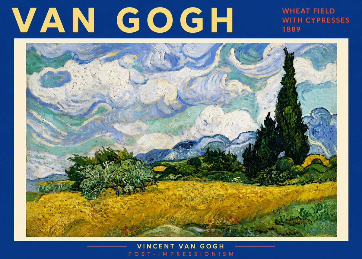 Van Gogh Wheat Field with Cypresses, 1889 No6 - Plakát