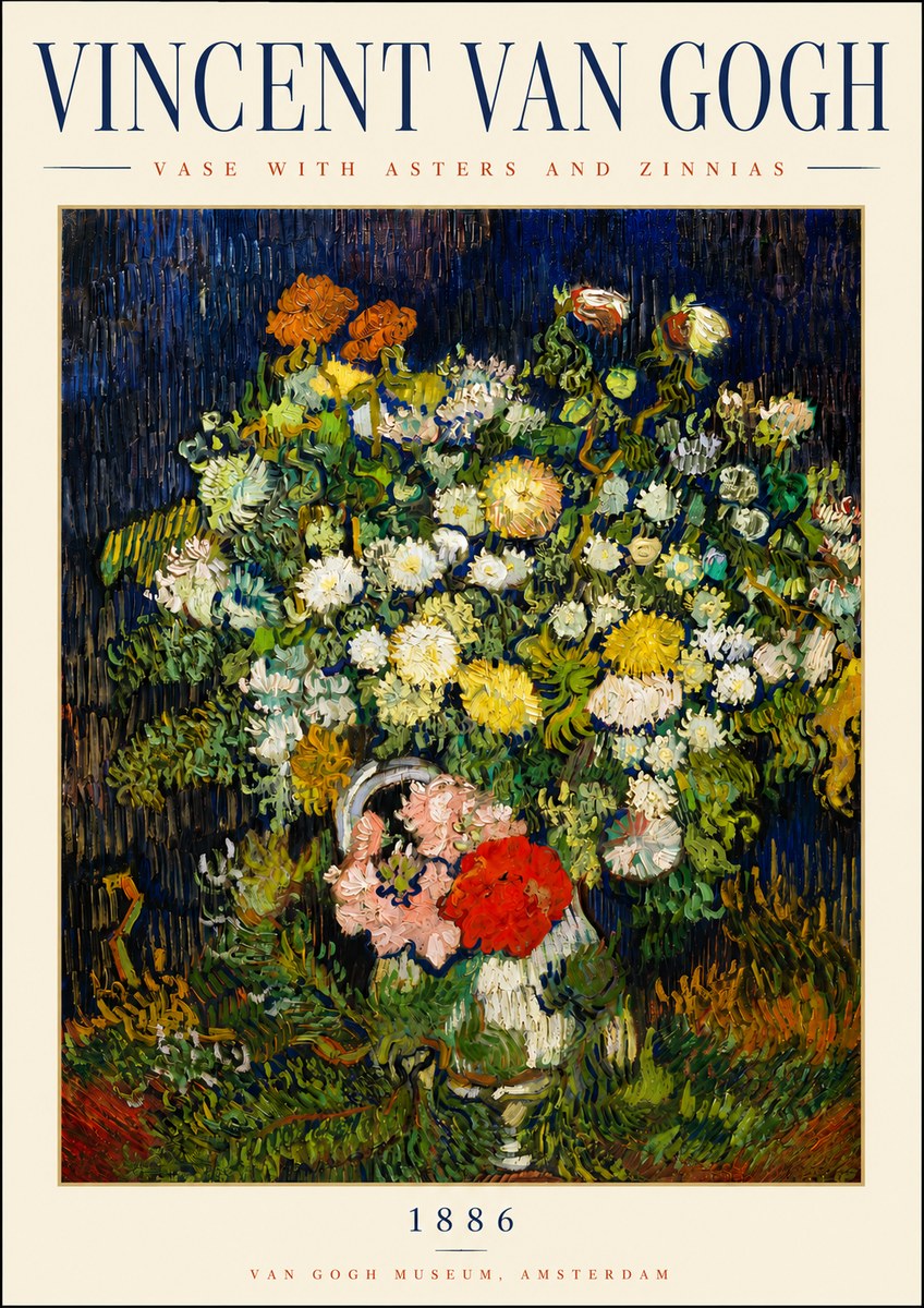 Van Gogh Vase with Asters and Zinnias No3 - Plakát