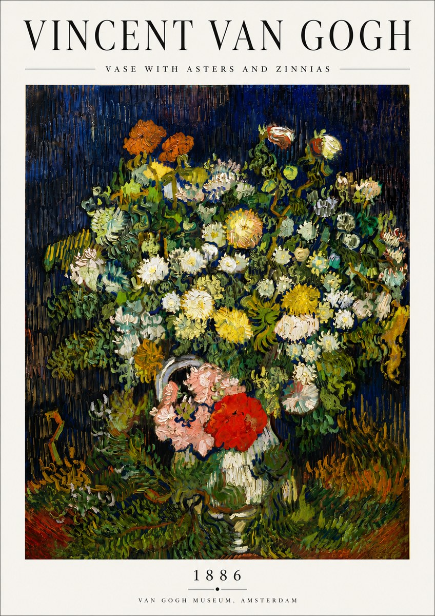 Van Gogh Vase with Asters and Zinnias No5 - Plakát