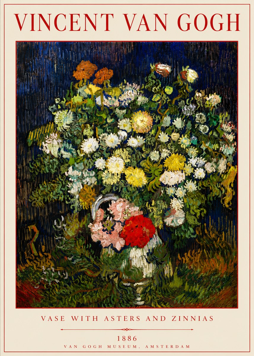 Van Gogh Vase with Asters and Zinnias No6 - Plakát
