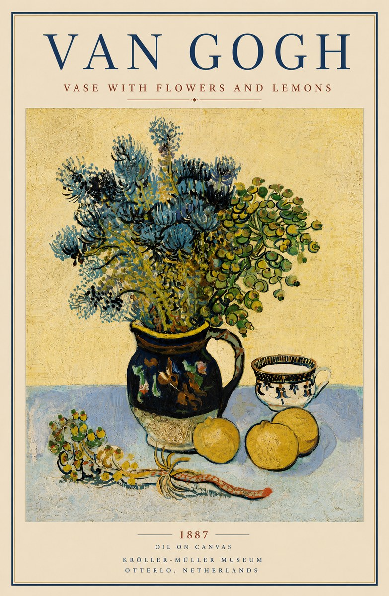 Van Gogh Vase with Flowers and Lemons No6 - Plakát