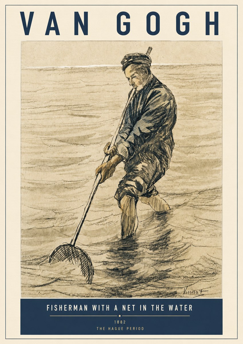 Van Gogh Fisherman with Net No5 - Plakát