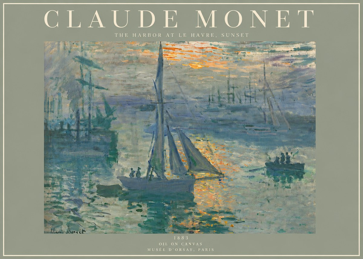 Monet The Harbor at Le Havre, Sunset No3 - Plakát