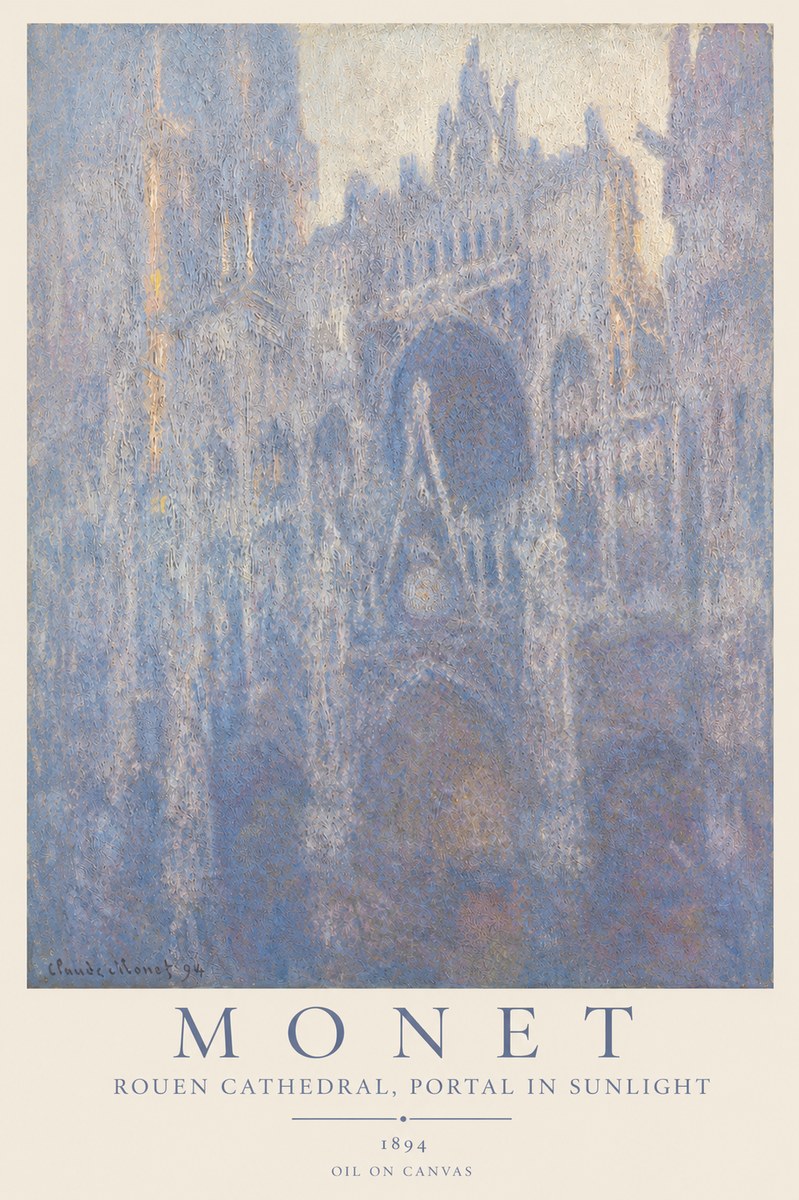 Monet Rouen Cathedral, Portal in Sunlight No3 - Plakát