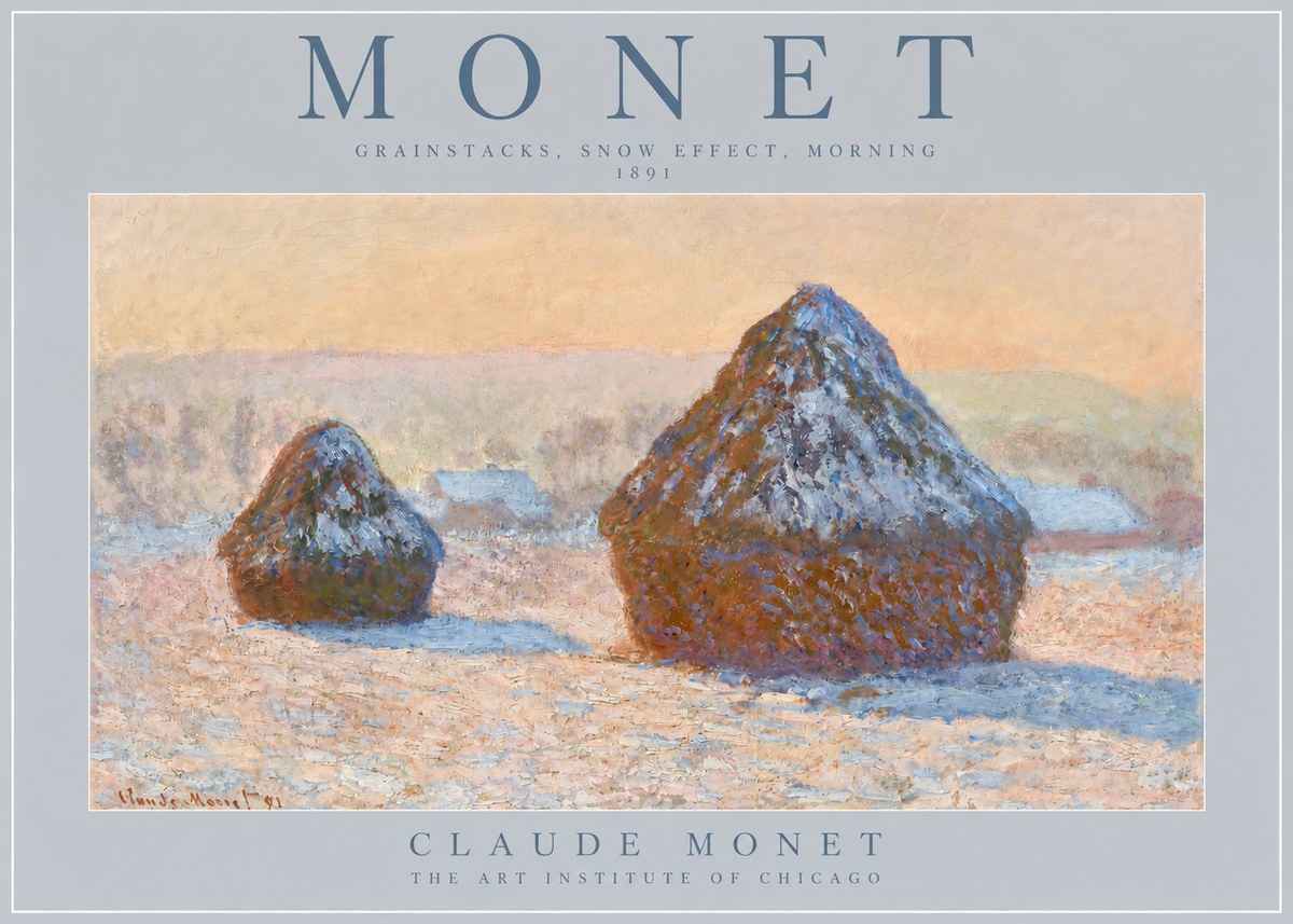Monet Grainstacks, Snow Effect, Morning No2 - Plakát