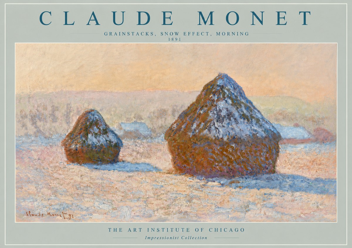 Monet Grainstacks, Snow Effect, Morning No4 - Plakát